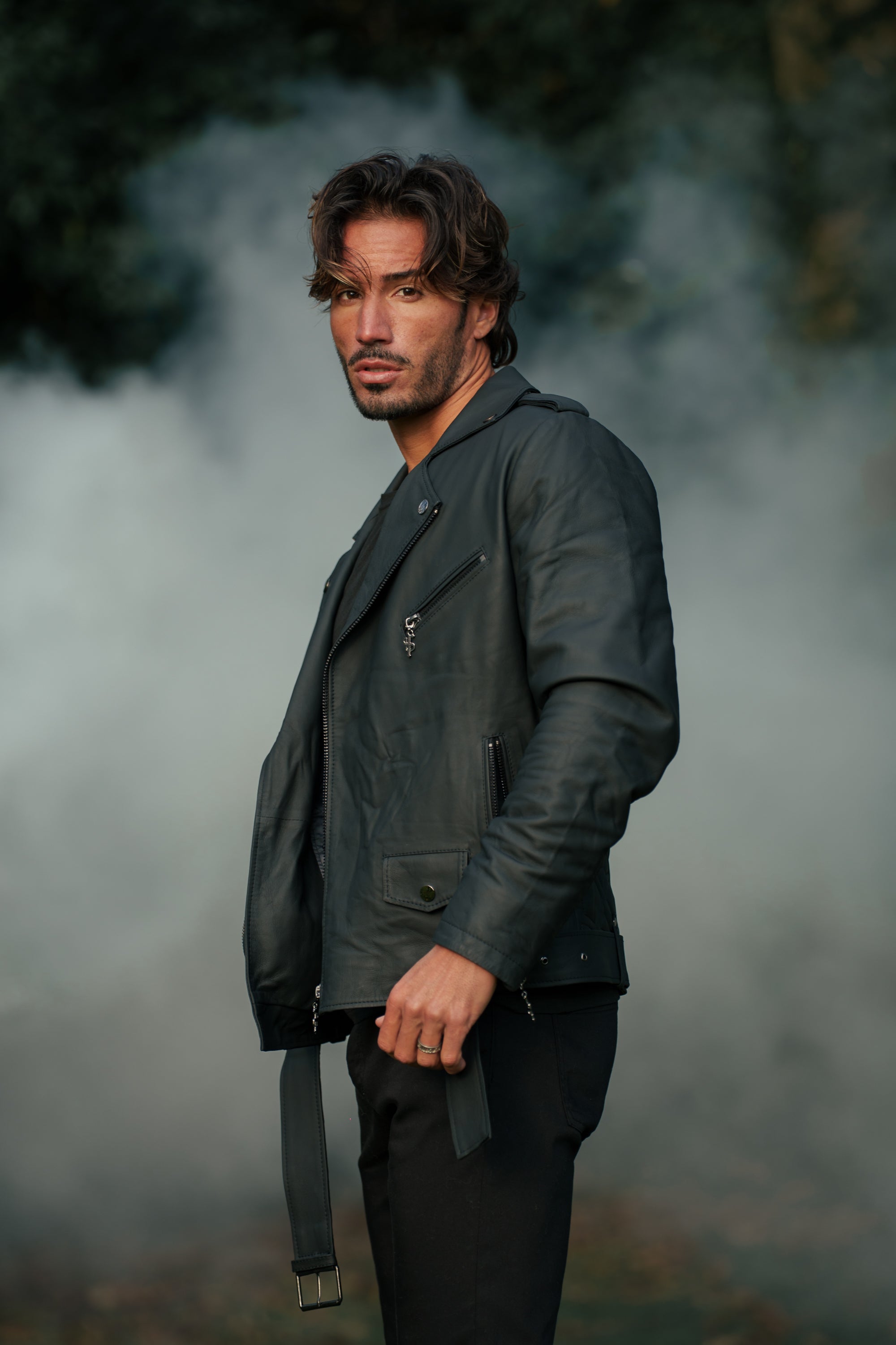 Father Sons Black Leather Jacket with Belt Detail - FSH313