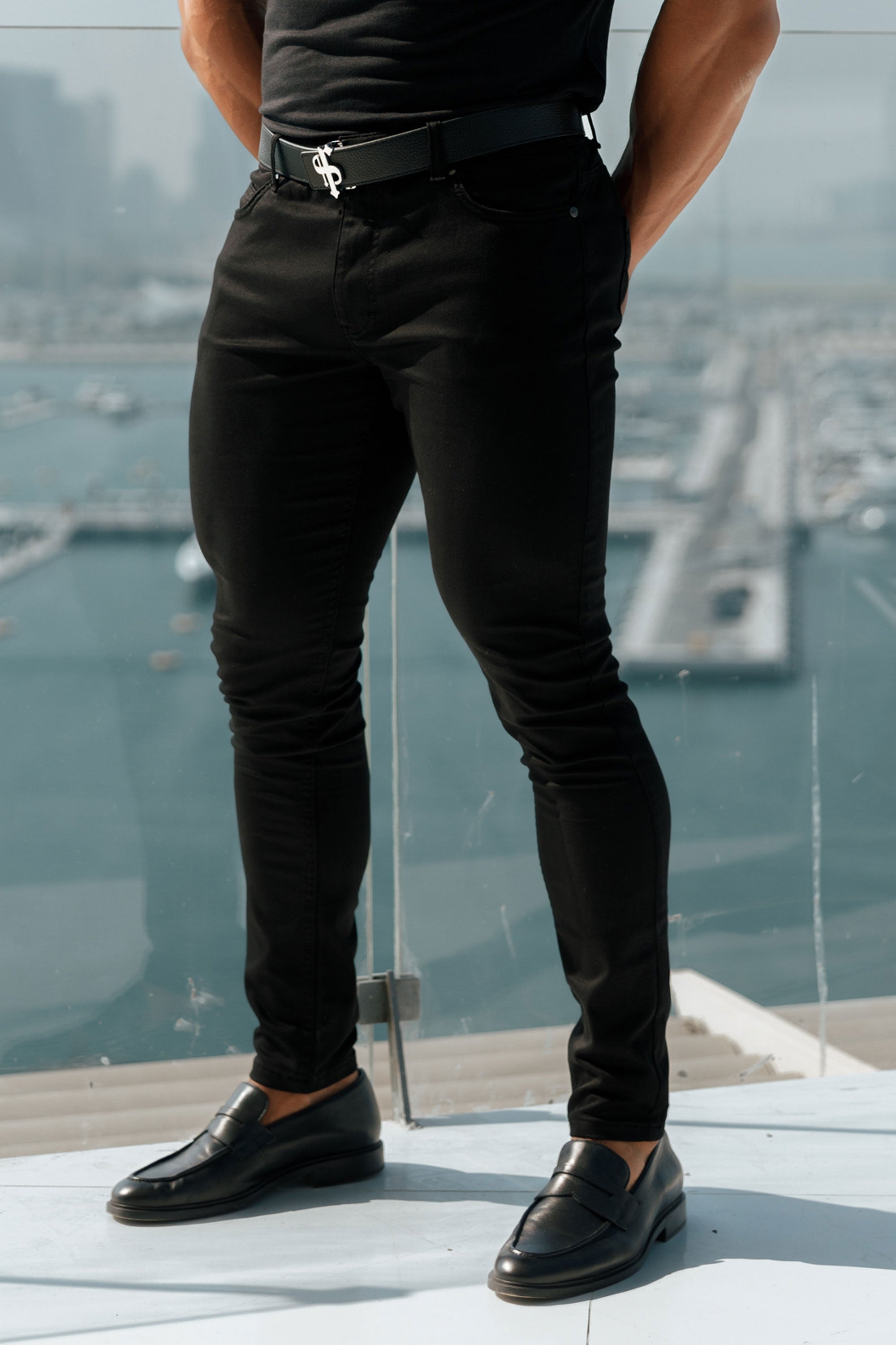 Father Sons Slim Stretch Black Sateen Trousers - FSH405