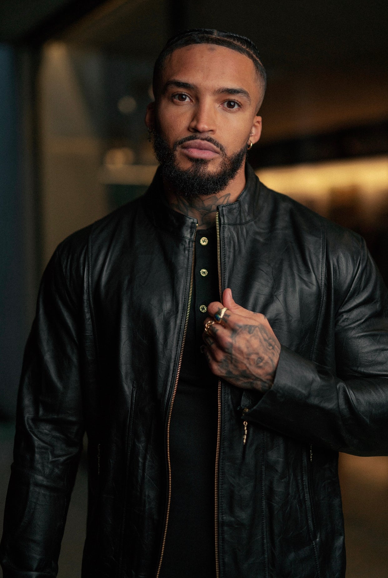 Father Sons Black Lambs Leather Jacket With Gold Zips - FSH610