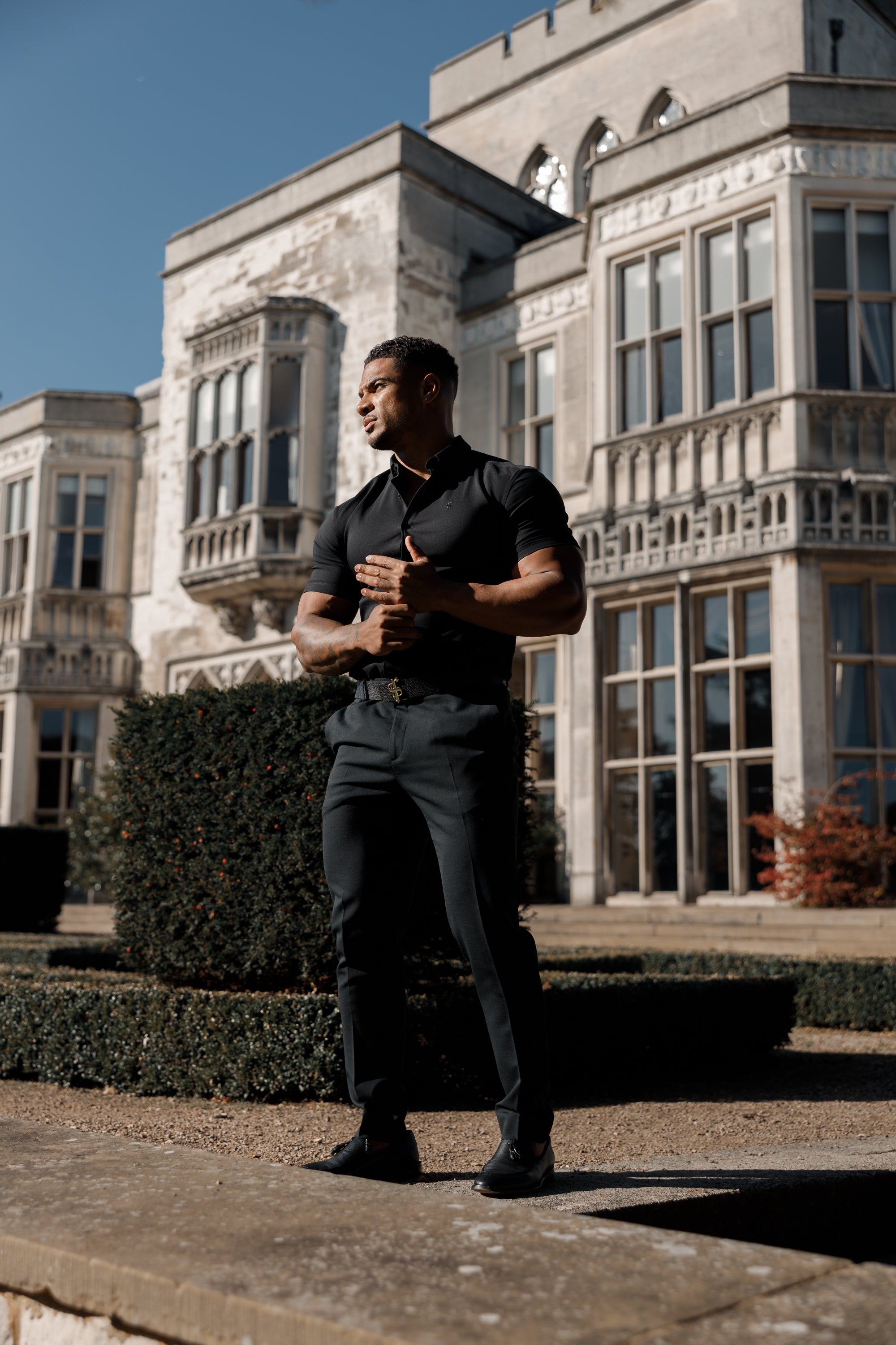 Father Sons Super Slim Scuba Black Short Sleeve Stretch - FS830